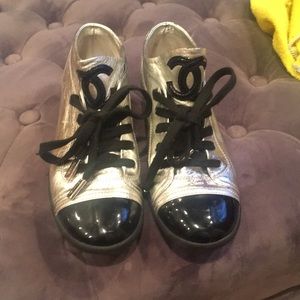 Chanel vintage black and silver shoes